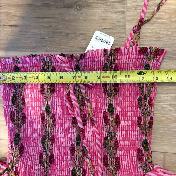 Free People Alejandra Midi Dress Smocked Tiered Ruffled Print Pink Size S *Flaw - Picture 5 of 6